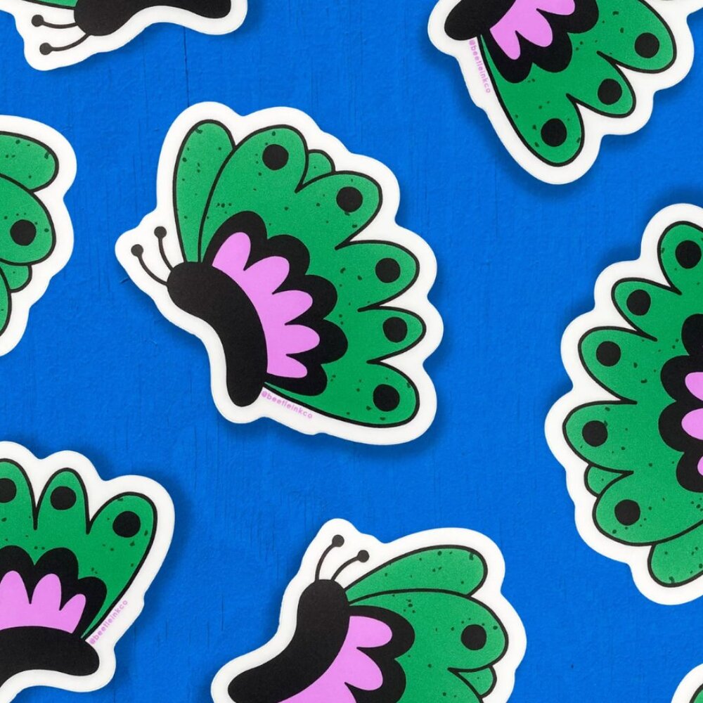 Garden Sticker Pack - 4 Vinyl Stickers - Butterfly Pansy Flower Beetle - NWT - Picture 6 of 6
